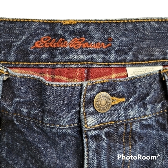 Eddie Bauer Inner Red Plaid Flannel Lined Relaxed Fit Blue Denim Jeans 35x30 - Picture 5 of 13